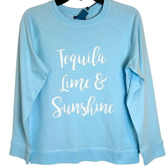 CARIBBEAN JOE NWT Long Sleeve Tequila Lime & Sunshine Crewneck Top S - Picture 2 of 9